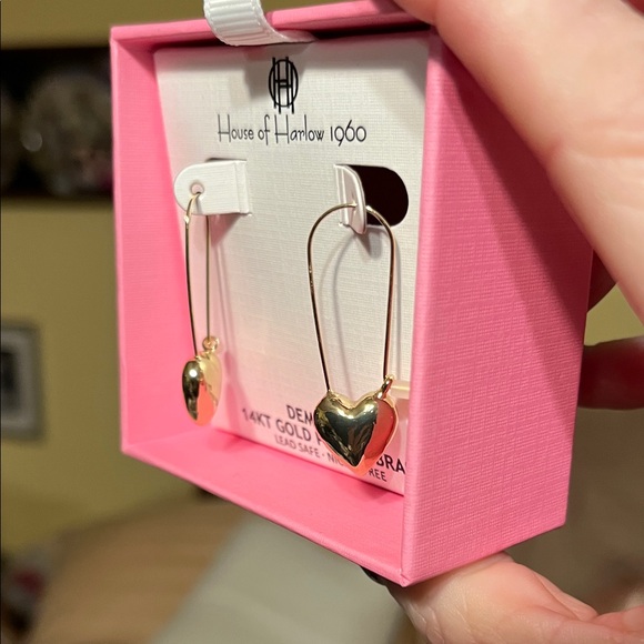 NIB House of Harlow 1960 Gold Plated Heart Drop Earrings - Picture 3 of 6